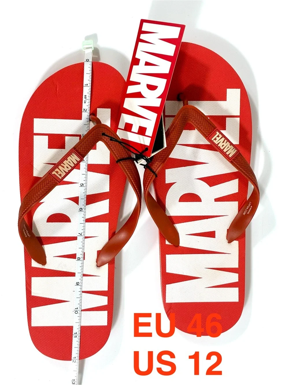 Marvel Comics Men Classic Logo Flip Flops Beach Slides Red White Summer Beach